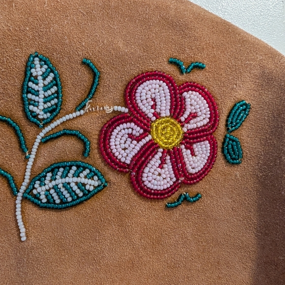 Embroidered Tan Suede Jacket with Fringe - Picture 6 of 7